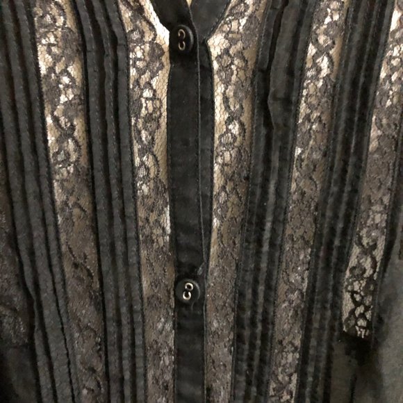 Unique Black Long sleeve tunic blouse lace insets - Picture 4 of 10